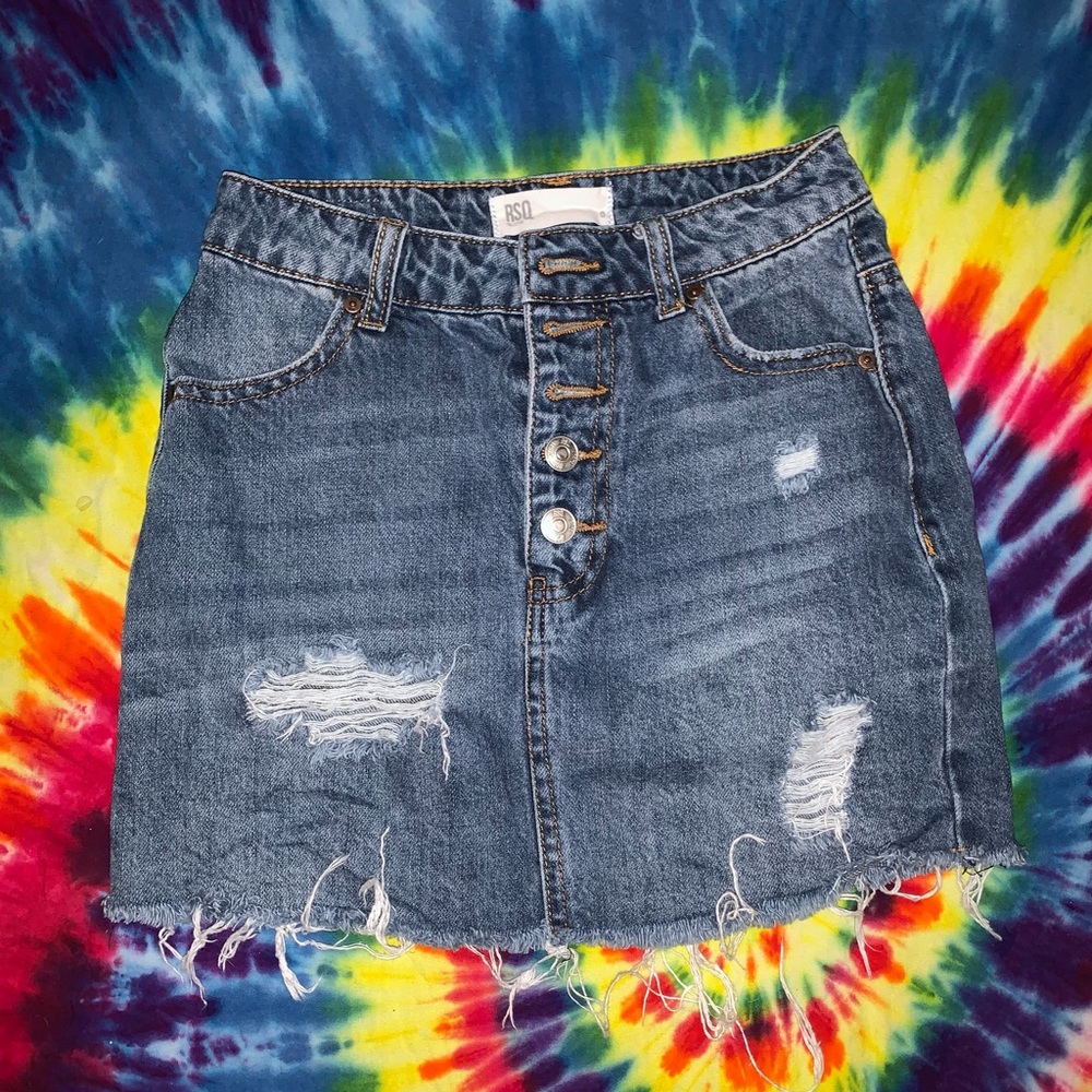 Distressed Denim Skirt